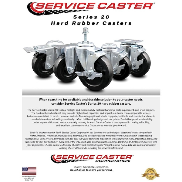 35 Inch Hard Rubber Wheel Swivel 58 Inch Threaded Stem Caster Set Service Caster